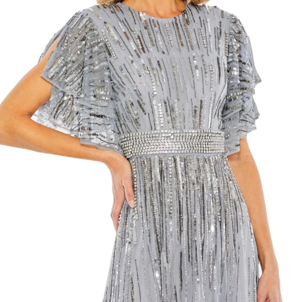 MAC DUGGAL 93582 EMBELLISHED FULL LENGTH LAYERED SLATE BLUE GOWN sz 12 - Picture 2 of 3